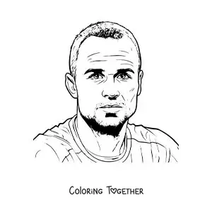 Coloring page of a realistic-style portrait of Andres Iniesta