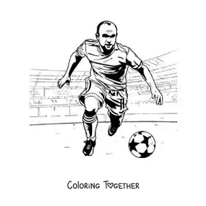 Coloring page of Andres Iniesta in a football match