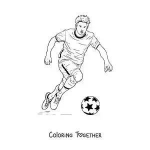 Coloring page of a cartoon Kevin De Bruyne playing football