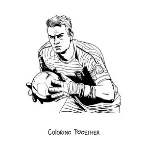 Coloring page of Manuel Neuer playing football as a goalkeeper