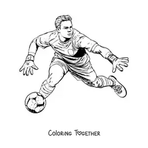 Coloring page of a cartoon Manuel Neuer playing as a goalkeeper