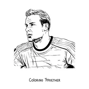 Coloring page of a realistic-style portrait of Manuel Neuer