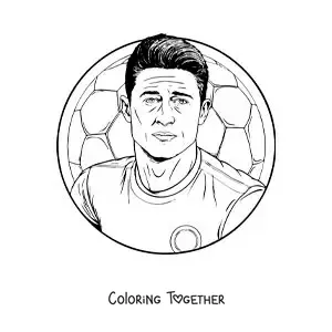Coloring page of a realistic-style portrait of Robert Lewandowski with a ball in the background