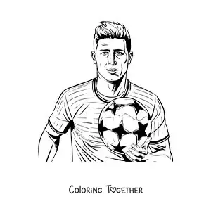 Coloring page of a cartoon Robert Lewandowski with a football