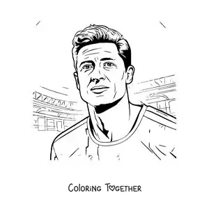 Coloring page of a cartoon portrait of Robert Lewandowski in the stadium