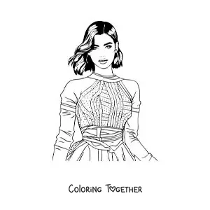 Coloring page of cartoon Dua Lipa in a dress