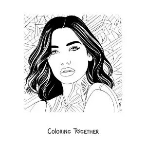 Coloring page of a portrait of Dua Lipa