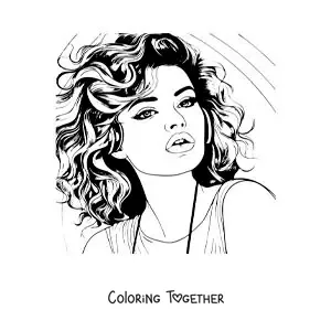 Coloring page of a portrait of Selena Gomez