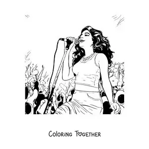 Coloring page of Selena Gomez at a concert