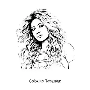 Coloring page of a realistic-style portrait of Shakira