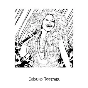 Coloring page of Shakira singing at a concert