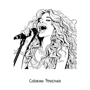 Coloring page of cartoon Shakira singing