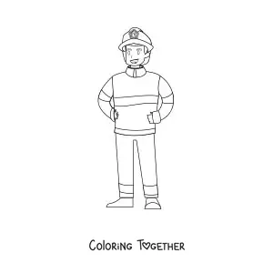 Coloring page of a firefighter seen from the front