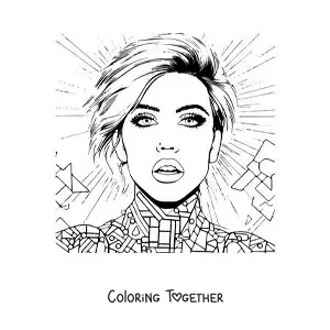 Coloring page of a portrait of cartoon Miley Cyrus
