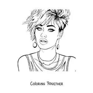 Coloring page of cartoon Miley Cyrus with a short hairstyle
