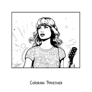 Coloring page of cartoon Taylor Swift with a guitar