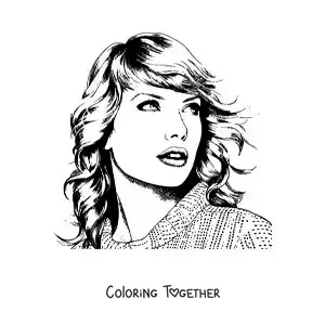 Coloring page of a portrait of Taylor Swift in a realistic style