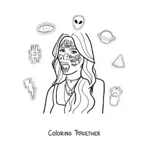 Coloring page of a portrait of Olivia Rodrigo on her album Sour