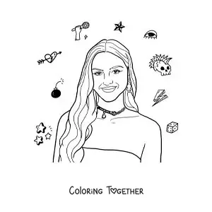 Coloring page of a portrait of cartoon Olivia Rodrigo