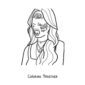 Coloring page of a silhouette of Olivia Rodrigo on her album Sour