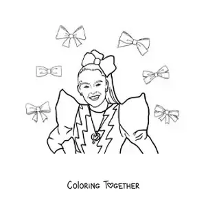 Coloring page of cartoon Jojo Siwa with bows