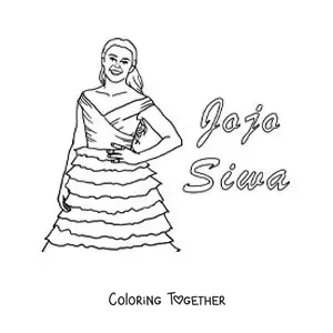 Coloring page of cartoon Jojo Siwa with a dress