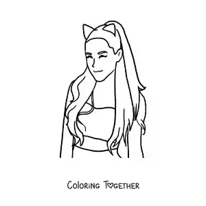 Coloring page of kawaii cartoon Ariana Grande with cat ears