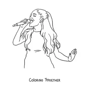 Coloring page of cartoon Ariana Grande singing