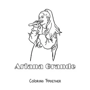 Coloring page of a portrait of cartoon Ariana Grande singing with her name
