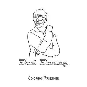 Coloring page of cartoon Bad Bunny with his name
