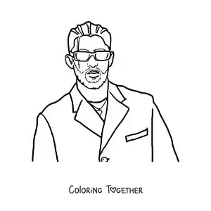 Coloring page of a cartoon portrait of Bad Bunny