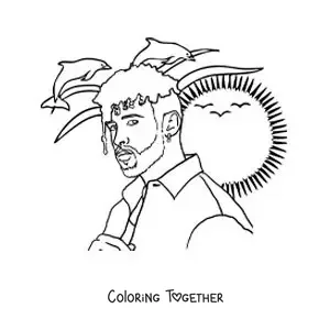 Coloring page of a portrait of Bad Bunny in a realistic style