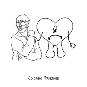 Coloring page of Bad Bunny and his album Un Verano Sin Ti