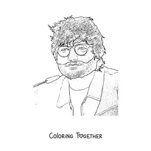 Coloring page of a realistic pencil portrait of Ed Sheeran