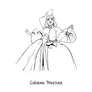 Coloring page of cartoon Lady Gaga with a dress