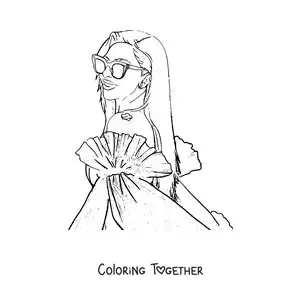 Coloring page of a portrait of cartoon Lady Gaga with sunglasses