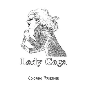 Coloring page of Lady Gaga at a concert in a realistic style