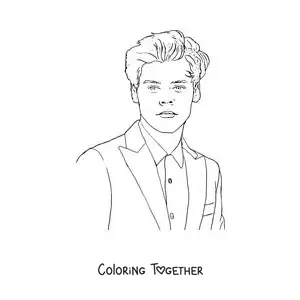 Coloring page of a portrait of Harry Styles in a realistic style