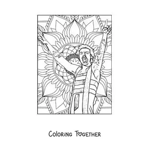 Coloring page of a mandala of Harry Styles singing