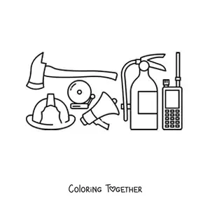 Coloring page of firefighters' tools