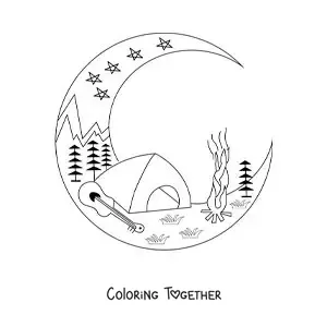 Coloring page of a campsite at night