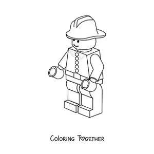 Coloring page of a Lego-style toy firefighter