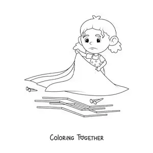 Coloring page of a girl pitching a tent