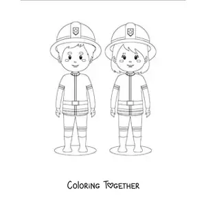 Coloring page of a pair of firefighters
