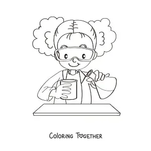 Coloring page of a girl scientist