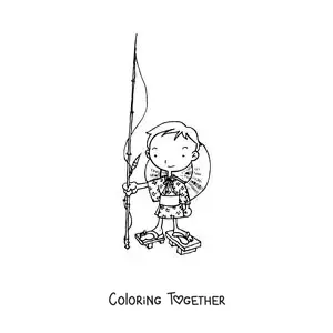 Coloring page of a cartoon Japanese fisher boy