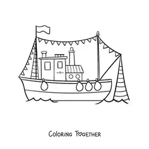 Coloring page of a fishing boat