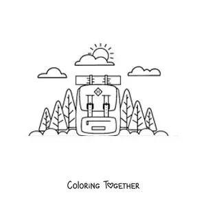 Coloring page of a backpack for hiking in nature