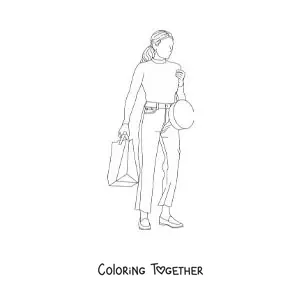Coloring page of the silhouette of a woman with clothing bags