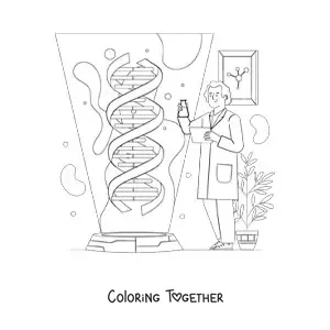 Coloring page of a scientist in a genetics laboratory